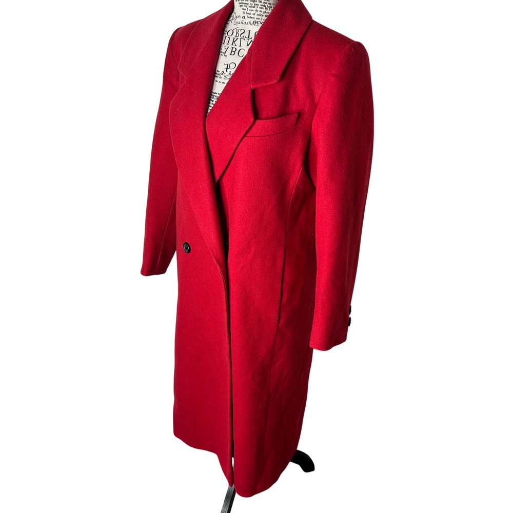 Vtg Wool Overcoat Medium Red Long Double Breasted